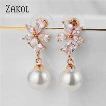 ZAKOL Luxury Flower Shape Water Drop Cubic Zirconia Pearl Pendant Earrings for Women Elegant Wedding Jewelry EP5122 2024 - buy cheap