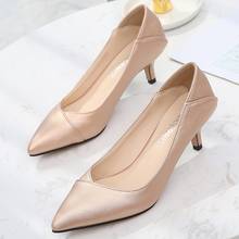 Women Spring Autumn Pointed Toe Soft Leather Pumps Medium High Heels Office Work Casual Woman Red Gold Shoes Big Size 46 DA0004 2024 - buy cheap