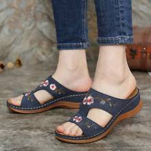 Women Embroidery Flower Sandals Slippers Summer Sandals Non-slip Beach Shoes Ladies Wedge Heel Casual Bohemian Slides Shoes 2024 - buy cheap