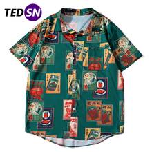 Green Retro Cigarette Print Hip Hop Streetwear Men Shirts Summer Hawaii Beach Short Sleeve Harajuku Oversized Tops 2024 - buy cheap