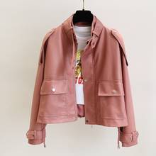 Jaqueta de couro ailegogo feminina, jaqueta rosa de couro falso, casual para motociclista, com zíper grande, outono 2021 2024 - compre barato