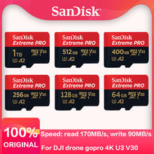 SanDisk-tarjeta de memoria Micro SD Extreme Pro, Original, 1TB, 512GB, MB/s hasta 170, 256GB, 128GB, A2, V30, U3, 400GB, 64GB, TF, 32GB, A1 para DJI 4K 2024 - compra barato