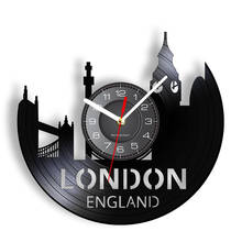 Londres inglaterra paisagem urbana disco de vinil relógio grã-bretanha torre de londres skyline da cidade decoração casa retro relógio parede viagem presente 2024 - compre barato