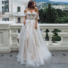 Sexy Sweetheart A Line Wedding Dresses Off Shoulder Champagne Liner Tulle Appliques Sleeveless Bridal Gowns Womens Formal 2022 2024 - buy cheap