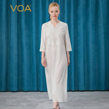 VOA шелковый вышитый пуловер платье с рукавом семь круглый вырез полукардиган Простое Элегантное китайское модное платье для женщин A5388 2024 - купить недорого