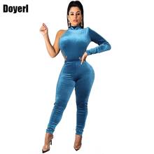 Sexy 2 Piece Set Women Velvet Two Piece Outfits Festival Clothing One Shoulder Bodysuit Top Pants Club Outfits Matching Sets 2024 - buy cheap