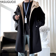 Yasuguji-gabardina cortavientos para hombre, Chaqueta larga holgada con capucha, abrigo de tendencia coreana, hasta la rodilla gabardina, elegante, novedad de Primavera de 2021 2024 - compra barato