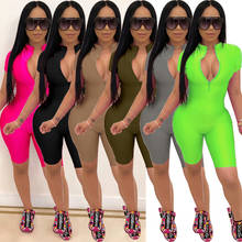 Casual Summer Neon Playsuit Solid Rompers Womens Bandage Bodycon Short Jumpsuit Slim Elastic Tracksuit Female Overalls 2024 - buy cheap
