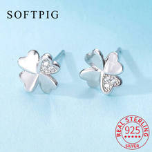 SOFTPIG Real 925 Sterling Silver Zircon Flower  Stud Earrings Fashion Women Cute Fine Jewelry Party Minimalist Accessories 2024 - buy cheap