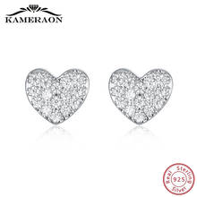 925 Sterling Silver Stud Earrings With Cubic Zirconia Hearts Korea Women's Fashion Jewelry Cute Shiny Beautiful Small Earrings 2024 - купить недорого