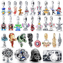 Disney 925 Sterling Silver Spider Man Star Wars Mickey Charms Bead Fit Pandora 925 Original Bracelet For Birthday Jewelry Making