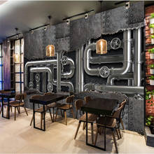 Europa e América Retro 3D Tubos de Metal Cinza Escuro Fundo Decor Mural Papel de Parede Papel De Parede Bar Café Restaurante Industrial 3D 2024 - compre barato