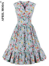 Holiday Women Floral Summer Dress Ruffle V Neck High Waist Retro 50s 60s Audrey Hepburn Vintage Dress Party Vestidos Robe 4XL 2024 - buy cheap