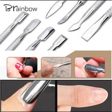 Инструмент для дизайна ногтей Brainbow, толкатель для кутикулы из нержавеющей стали, двухсторонний, искусственная кожа, толкатель для кутикулы 2024 - купить недорого