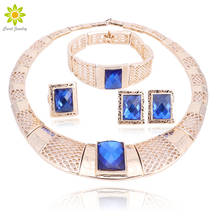 Conjunto de joyería de moda de Nigeria Dubai para mujer, collar de diamantes de imitación de cristal azul, pendientes, pulsera, anillo, conjunto de joyería nupcial para boda 2024 - compra barato