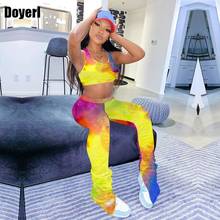 Tie Dye Two Piece Stacked Leggings Set Womens 2 Piece Outfit Set Crop Top Sweat Pants Matching Sets for Women Tracksuit Female 2024 - buy cheap