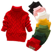 Свитер для девочек, зимний плотный вязаный джемпер с высоким воротником для мальчиков и девочек, однотонный пуловер с высоким воротником, свитер, одежда для детей 2024 - купить недорого
