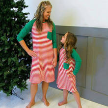 Vestido a rayas para madre e hija, ropa familiar de retales de manga larga para otoño, a juego, de Navidad 2024 - compra barato