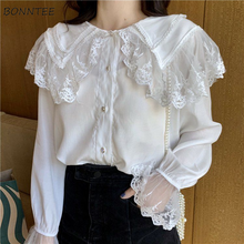 New Casual Shirts Women Single-Breasted Straight Kawaii Thin Lace Cute Turn-down-collar Summer Korean Style Sweet Ins Harajuku 2024 - buy cheap