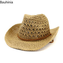 Шляпа соломенная с широкими полями для мужчин и женщин, модная Повседневная Панама ручной работы в ковбойском стиле, в западном стиле, летняя 2024 - купить недорого