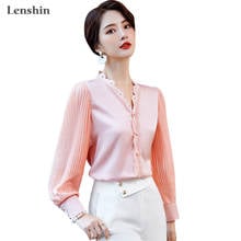 Lenshin camisas com decote em v para mulher de alta qualidade lanterna manga blusa trabalho wear escritório senhora feminina topos chemise estilo solto 2024 - compre barato