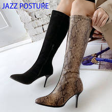 Women Zipper Boots Snake black Knee Boots High heels Fashion Pointed toe Ladies Sexy shoes 2022 New Boots size 34-43 z204 2024 - buy cheap