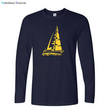 Camiseta masculina de manga longa, camiseta legal de algodão com estampa de barco a vela para homens, hobby, outono 2024 - compre barato