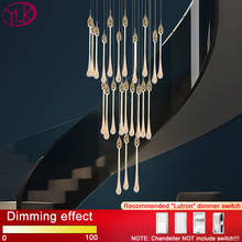 Luxury modern crystal chandelier for staircase large gold drop design led cristal lamp long villa lobby hanging lighting fixture 2024 - compre barato