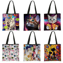 Cute Cat Print Casual Tote Bag Women Handbag Cartoon Kitten Shoulder Bag for Travel Ladies Portable Shopping Bags 2024 - buy cheap