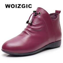 WOIZGIC Women Female Mother Ankle Genuine Leather Boots Shoes Plush Fur Warm Autumn Pointed Toe Plus Size 42 43 2024 - buy cheap