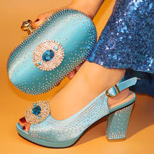 Capputine clássicos design italiano céu azul cor sapatos com saco de correspondência definir nova chegada sapatos femininos e bolsa conjunto para festa 2024 - compre barato