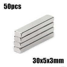 50 pces 30x5x3 ímã de neodímio 30*5*3mm n35 ndfeb bloco super poderoso forte imanes magnéticos permanentes 2024 - compre barato