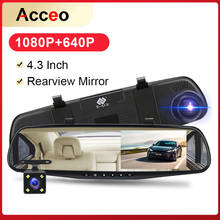 Acceo a33 espelho dvr 4.3 Polegada dashcam fhd 1080p câmera automática registrador automático suporte câmera de visão traseira gravador vídeo do carro dvrs 2024 - compre barato