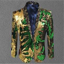 Jaqueta masculina de lantejoulas ouro verde blazer terno casaco masculino traje do baile de formatura casamento noivo outfit cantor preto festa palco 2024 - compre barato