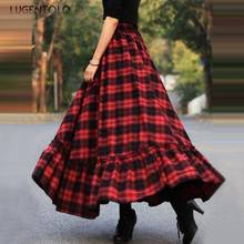 Large Size Maxi Skirts Women Plaid Printing Ruffle Stitching Big Swing High Waist Autumn New Fashion A-Line Skirts Lugentolo 2024 - buy cheap