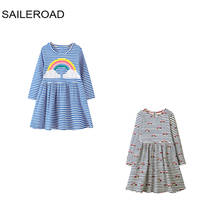 SAILEROAD 2 Sets Kids Cute Rabbit Tassel Princess Dress For Girl Rainbow Dresses Children Long Sleeve Dress Cotton Suits 2024 - buy cheap