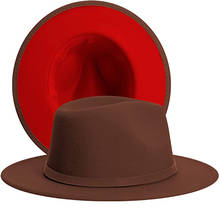 Chapéu tipo fedora qbchapéu, chapéus da moda para homens e mulheres, de lã falsa, aba larga com tira de feltro e vermelha 2024 - compre barato