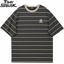 Hip Hop Streetwear T-Shirt Vintage Retro Striped T Shirt Harajuku Cotton Casual Tshirt 2022 Men Summer Short Sleeve Tops Tees 2024 - compre barato