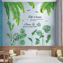 Adesivo de parede de folhas e plantas verdes, acessórios de decoração caseira para sala de estar, quarto, cozinha, faça você mesmo 2024 - compre barato