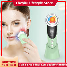 Ckeyin-máquina de tratamento de rugas facial, 7 em 1, ems, luz led, remoção de rugas, levantamento facial, tratamento quente, cuidados com a pele, beleza 2024 - compre barato