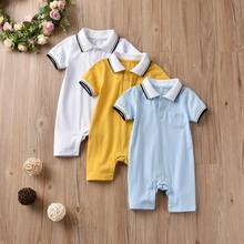 Summer Infant Baby Boy Girl Romper Short-sleeved Pure Color Toddler Jumpsuit Gentleman Style Turn-down Collar Newborn Clothes 2024 - buy cheap