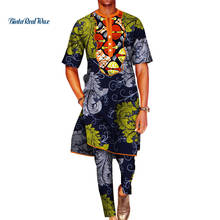 Novos conjuntos de roupas masculinas longo topo e calças cera africano imprimir 2 peças conjuntos de calças para o estilo africano tradicional wyn795 2024 - compre barato