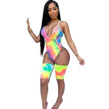 Sexy Summer Beach Jumpsuit Romper Women Short Playsuit Tie Dye Print High Cut Bodysuit Clubwear Summer Clothes Women Overalls 2024 - buy cheap