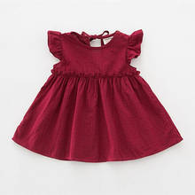 Летнее хлопковое мини-платье с рукавами-летящими оборками для маленьких девочек, повседневные блузки для девочек, одежда для детей, платье-рубашка 2024 - купить недорого
