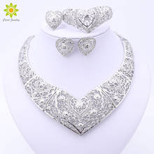 Jewelry Sets African Beads Heart Shaped Collar Statement Silver Plated Necklace Earrings Set For Women Vintage Party Accessories 2024 - buy cheap