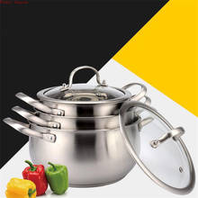 Thickened bottom stainless steel soup pot with double handle glass cover induction gas cooker non-stick mouth 18/20/22/24 cm 2024 - buy cheap