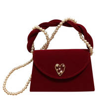 Bolso Vintage de terciopelo para mujer, bandolera de hombro con perlas, Asa superior, color rojo, novedad de 2020 2024 - compra barato