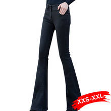 Solid Y2k Extra Long Black Flare Jeans Pants XXL Women Vintage Stretchy Mid Waist Wide Leg Sexy Bell-Bottom Long Denim Trousers 2024 - buy cheap