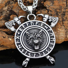 Мужское ожерелье из нержавеющей стали Viking Wolf Axe Rune Helm Of Awe Wolf 2024 - купить недорого