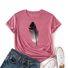 Camiseta feminina manga curta colorida gráfica, camiseta para mulheres para verão, camisas para mulheres com pena natureza, camisa casual 2024 - compre barato